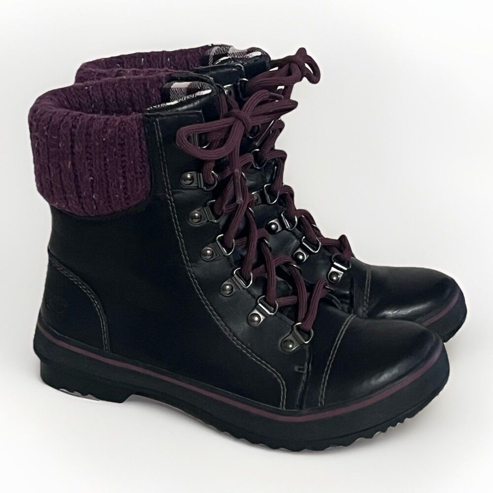 Skechers Outdoor 47585 Black Boots Purple Knit Hiking Camping Women's Size 7